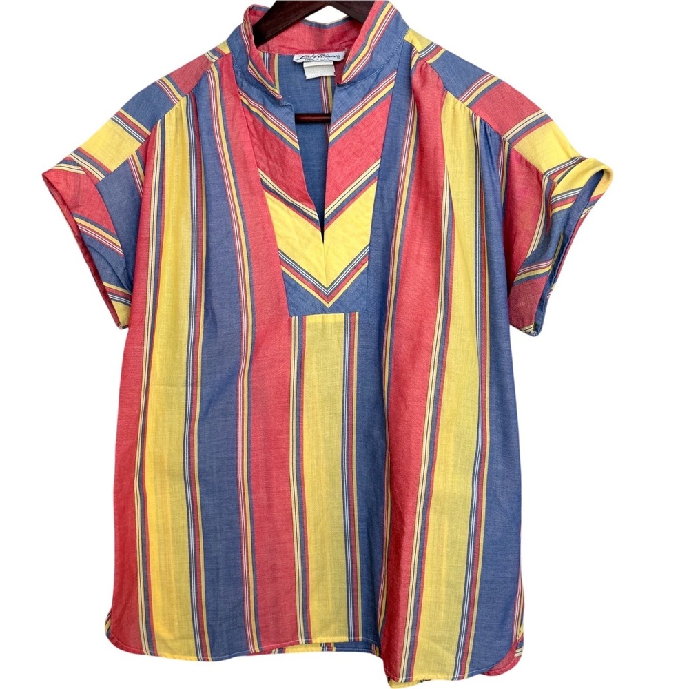 Vtg Lucky Winner USA Striped‎ Tunic Top Junior 13/14 Multicolor Mandarin Collar
